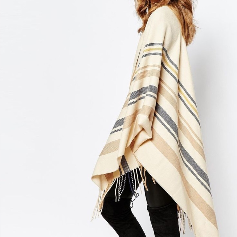 Vila Bohemian Stripe Poncho Fringe One Size